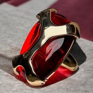 Elegant Gold and Red Women's Statement Ring